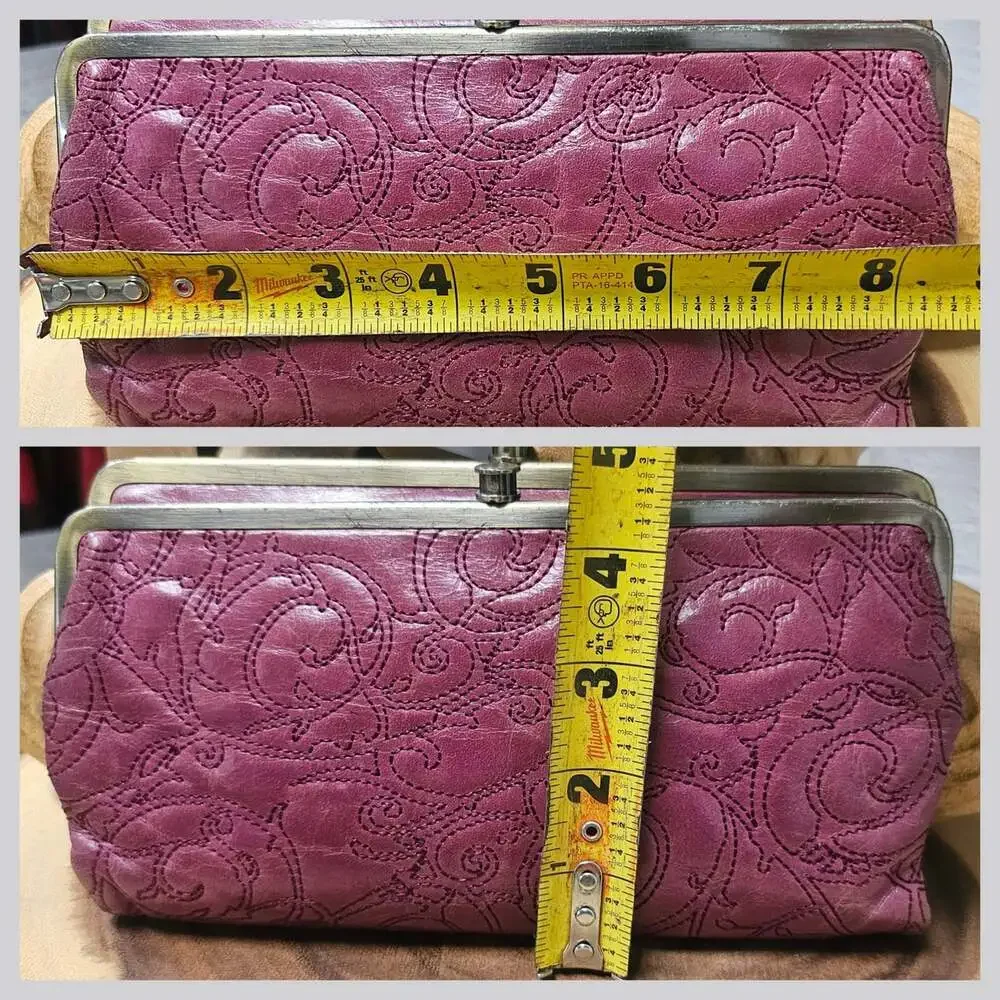 Hobo International Lauren Purple Mulberry Embroidered Leather Clutch Wallet
